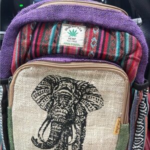 Himalaya Hemp Elephant Print Backpack - Purple and Tan